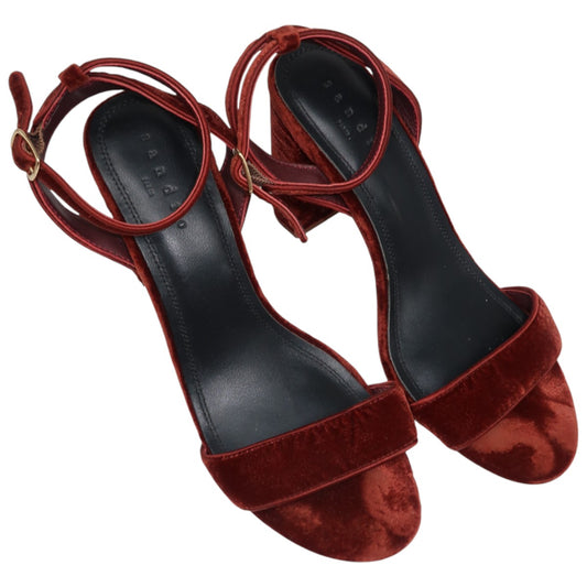 Sandro Paris Adrianne Rouille Red Velvet Block Heel Pump Sandals