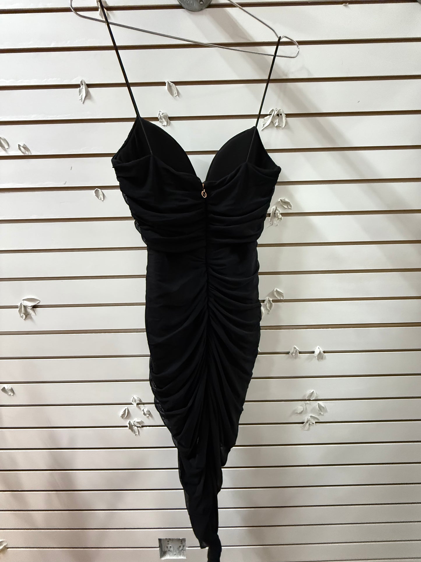 Nookie Nylon Moscow Ruched Asymmetric Maxi Evening Gown Black Women's Size L