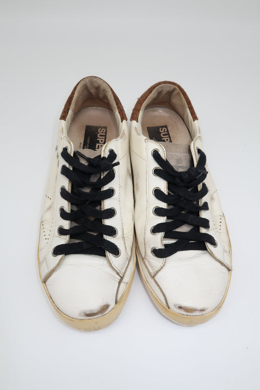 Golden Goose Leather Suede Trim Superstar Low Top Lace Up Sneaker White Size 39