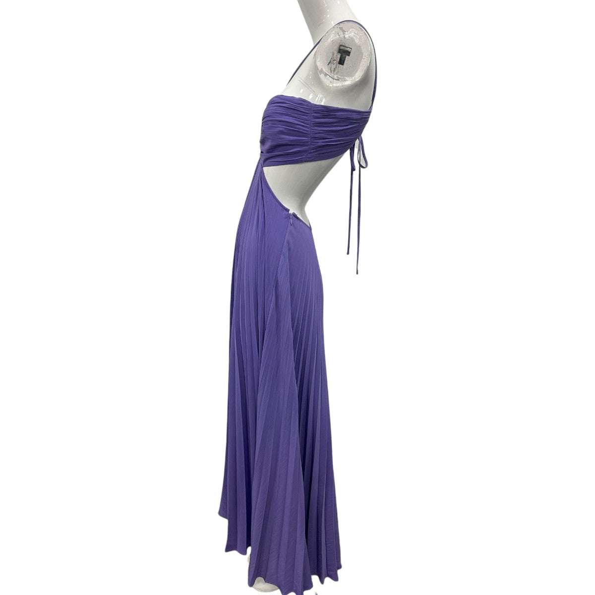 A.L.C. Satin Cut-Out Pleated Moira Maxi A-Line Dress Bellflower