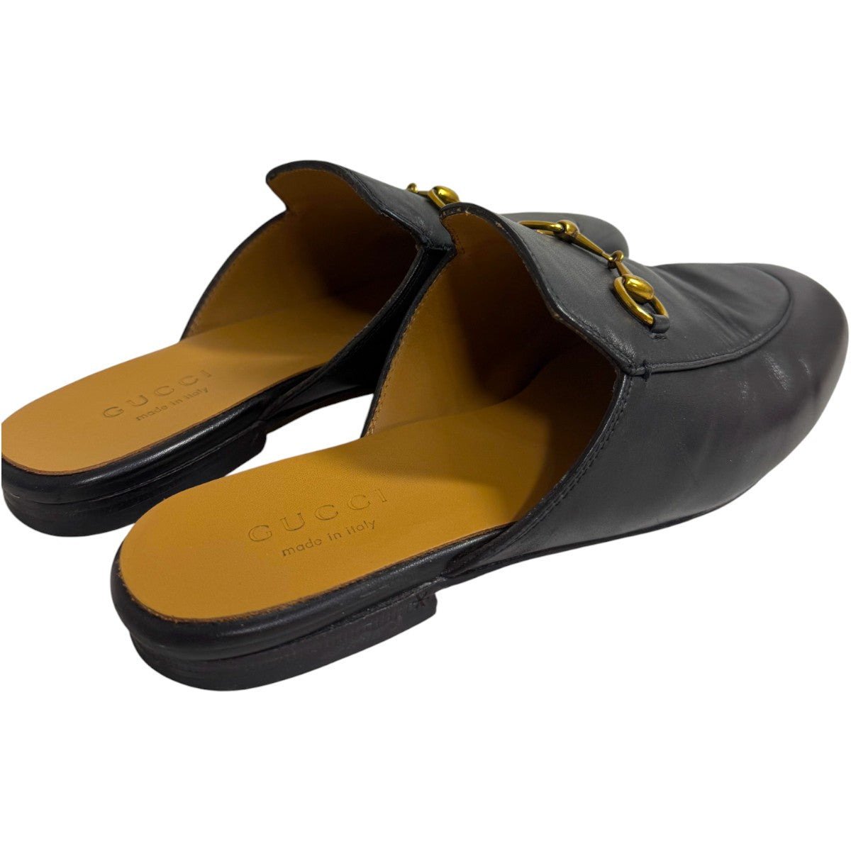Gucci Black Leather Horsebit Accent Princetown Mules Flat Slippers