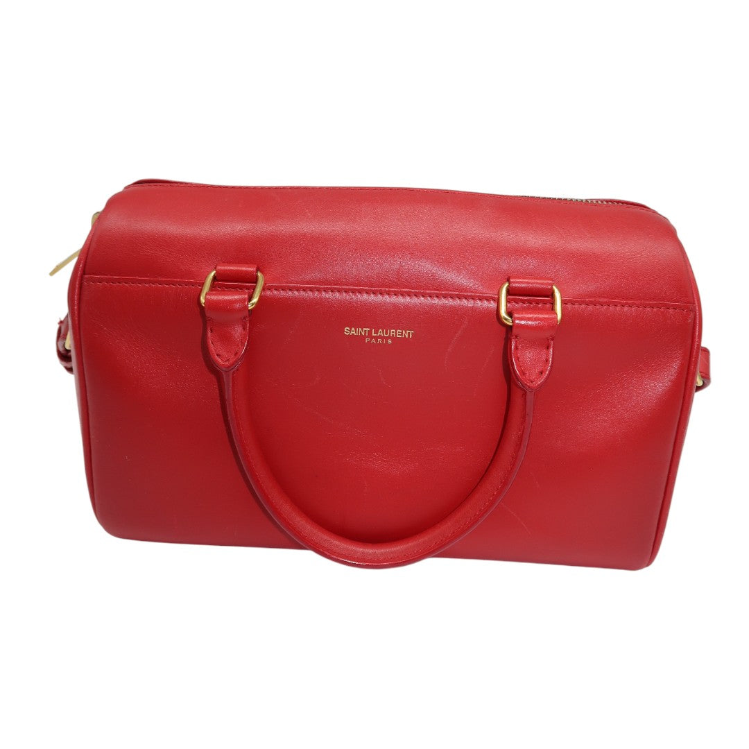 Saint Laurent Leather Logo Accent Classic Duffle Bag Red