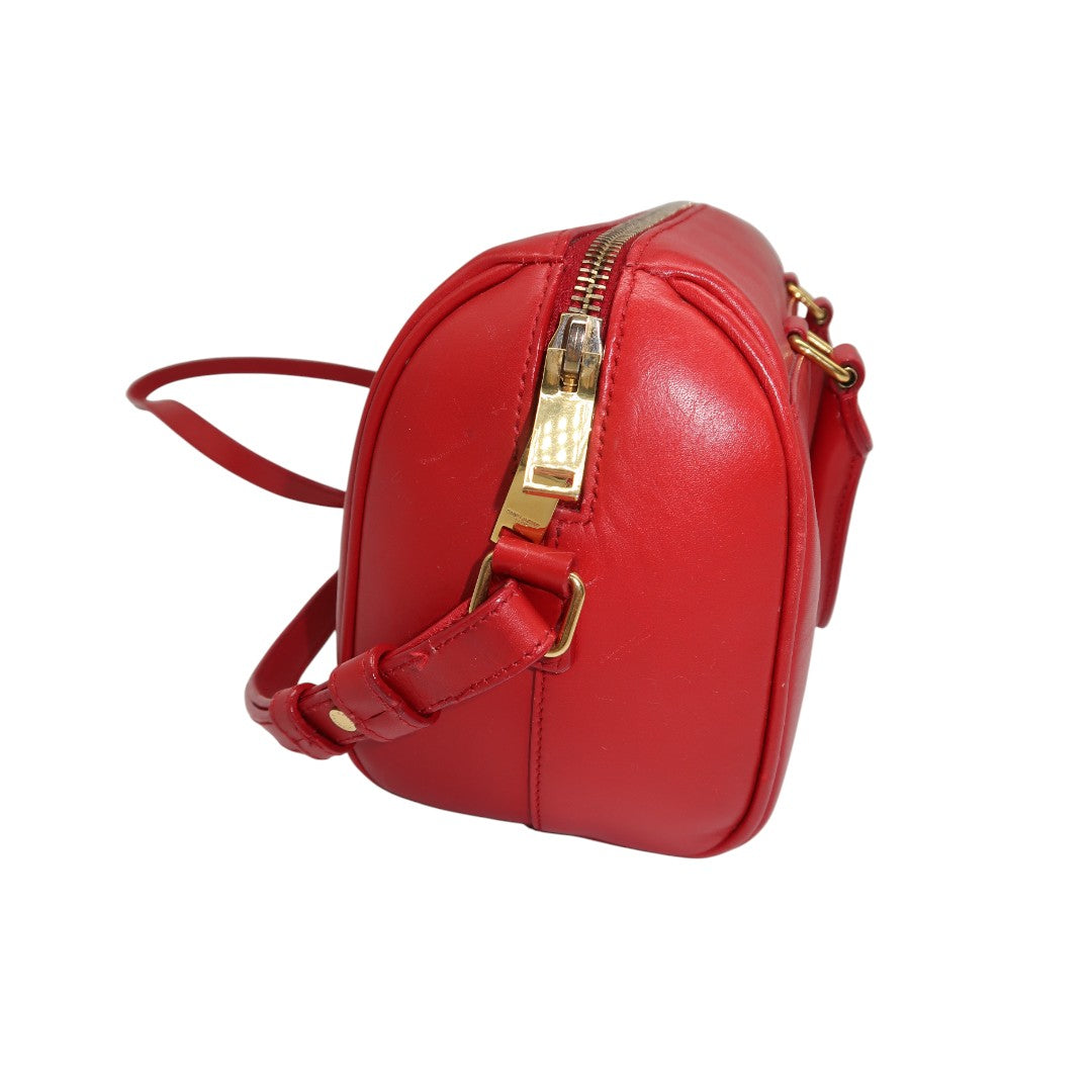 Saint Laurent Leather Logo Accent Classic Duffle Bag Red