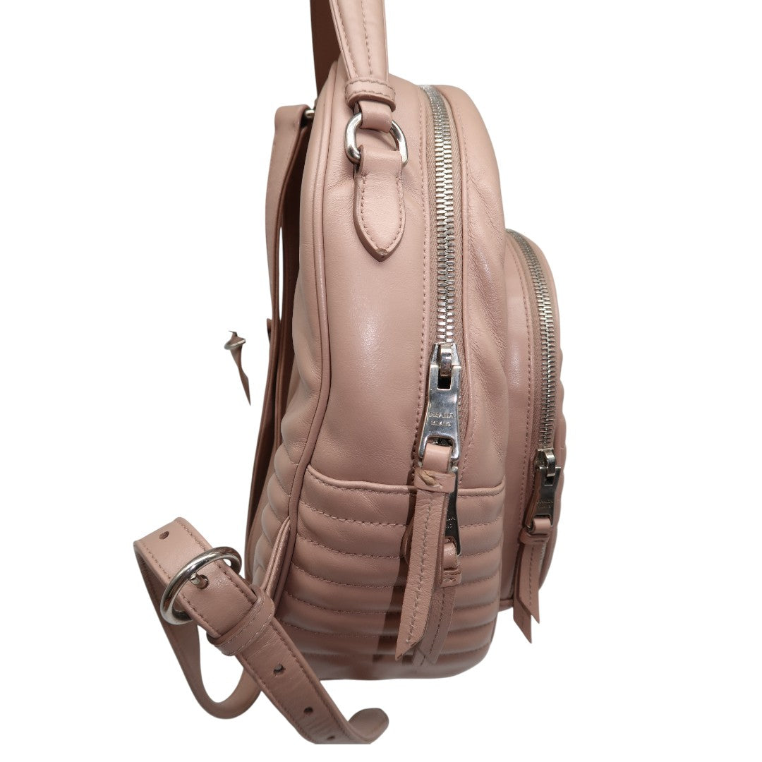 Prada Milano Diagramme Leather Logo Accent Zip-Around Backpack Pink