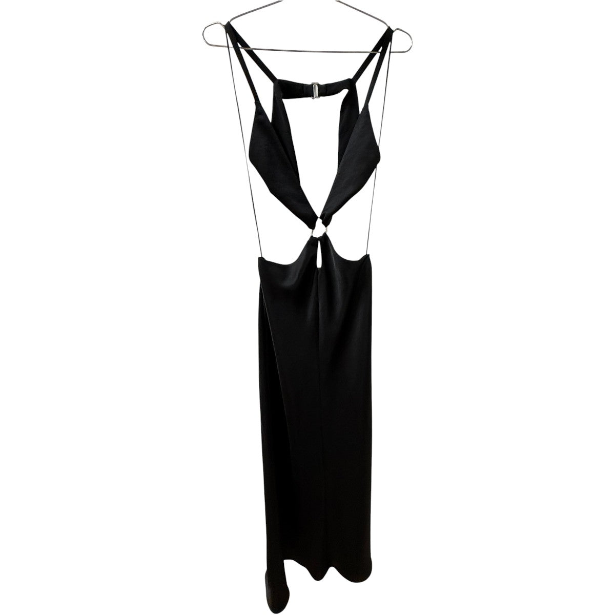 Bec + Bridges Black Satin Cut-Out Ring Accent Felix V-Neck Maxi Dress