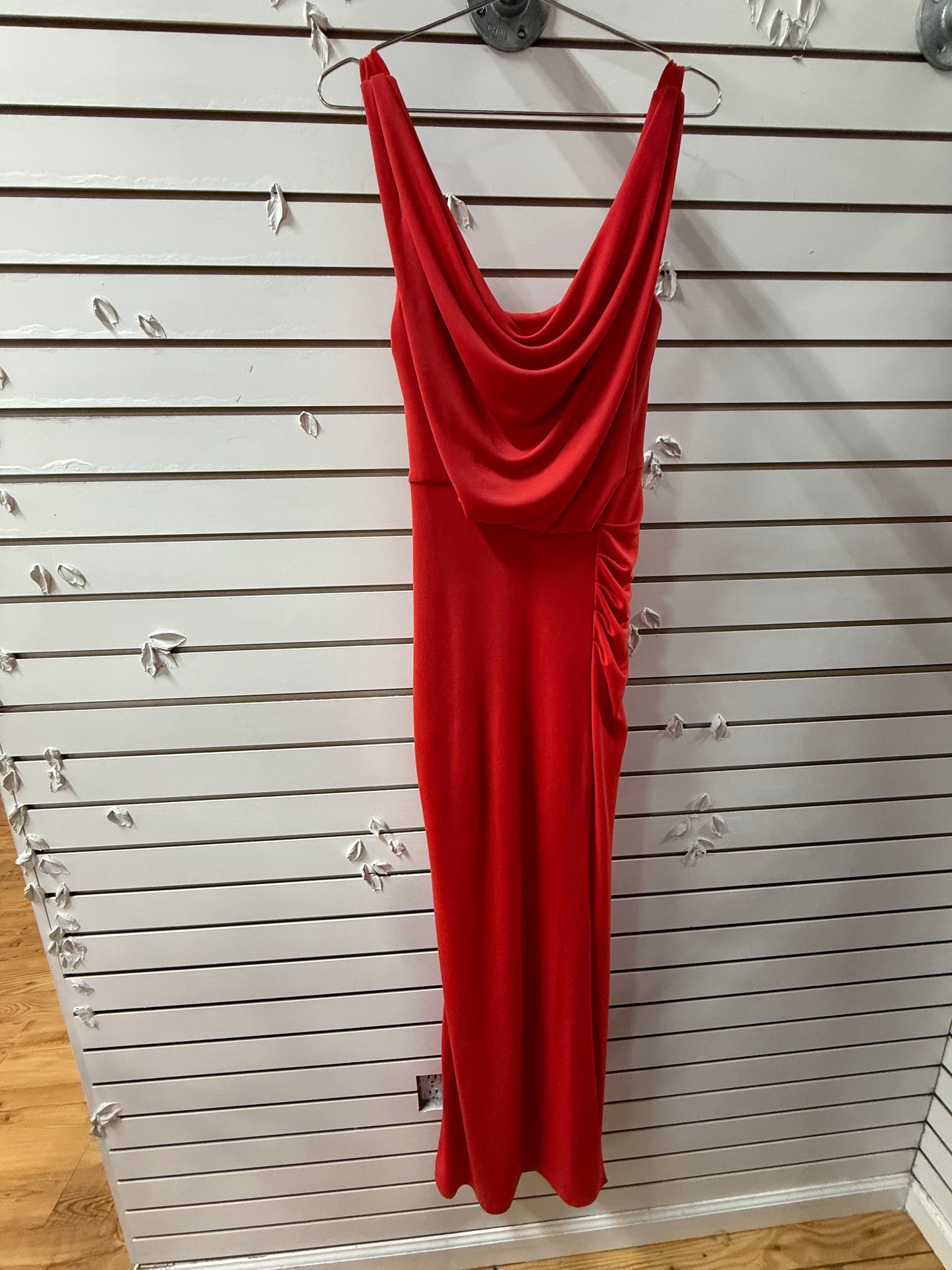 BCBGMAXAZRIA Lena Draped Scoop Back High Slit Maxi Evening Dress Orange Size XS