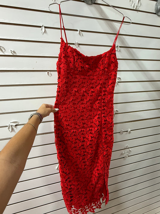 Bardot Ariel Lace Leaf Appliqué Square Neck Side Slit Midi Dress Red Size 8/M