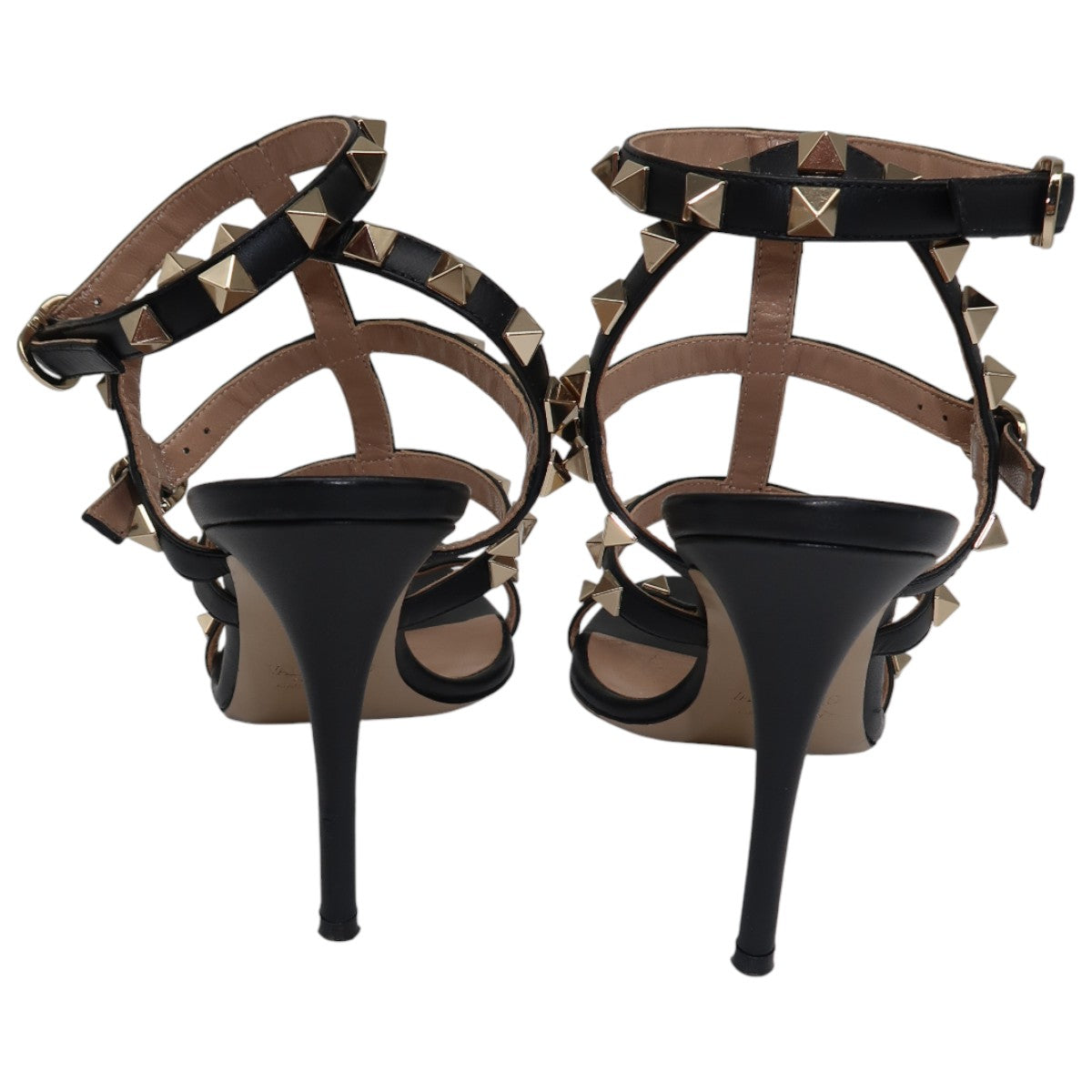 Valentino Garavani Black Leather Rockstud Strappy Sandals
