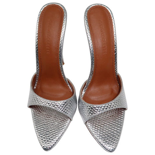 Cult of Coquette Silver Vegan Reptile Pattern 120 Heeled Mules