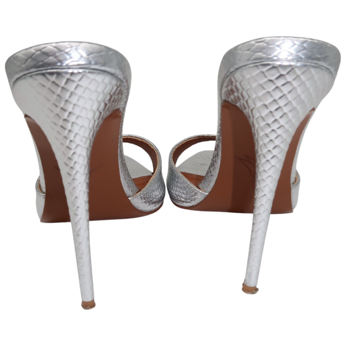 Cult of Coquette Silver Vegan Reptile Pattern 120 Heeled Mules