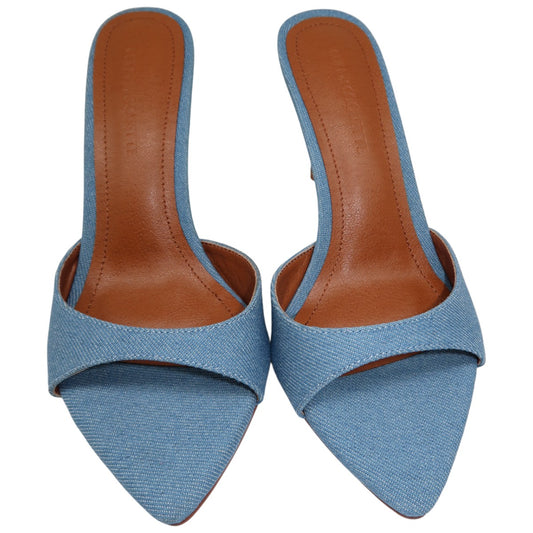 Cult of Coquette Blue Gia Denim Vegan 120 Heeled Pointy Mules