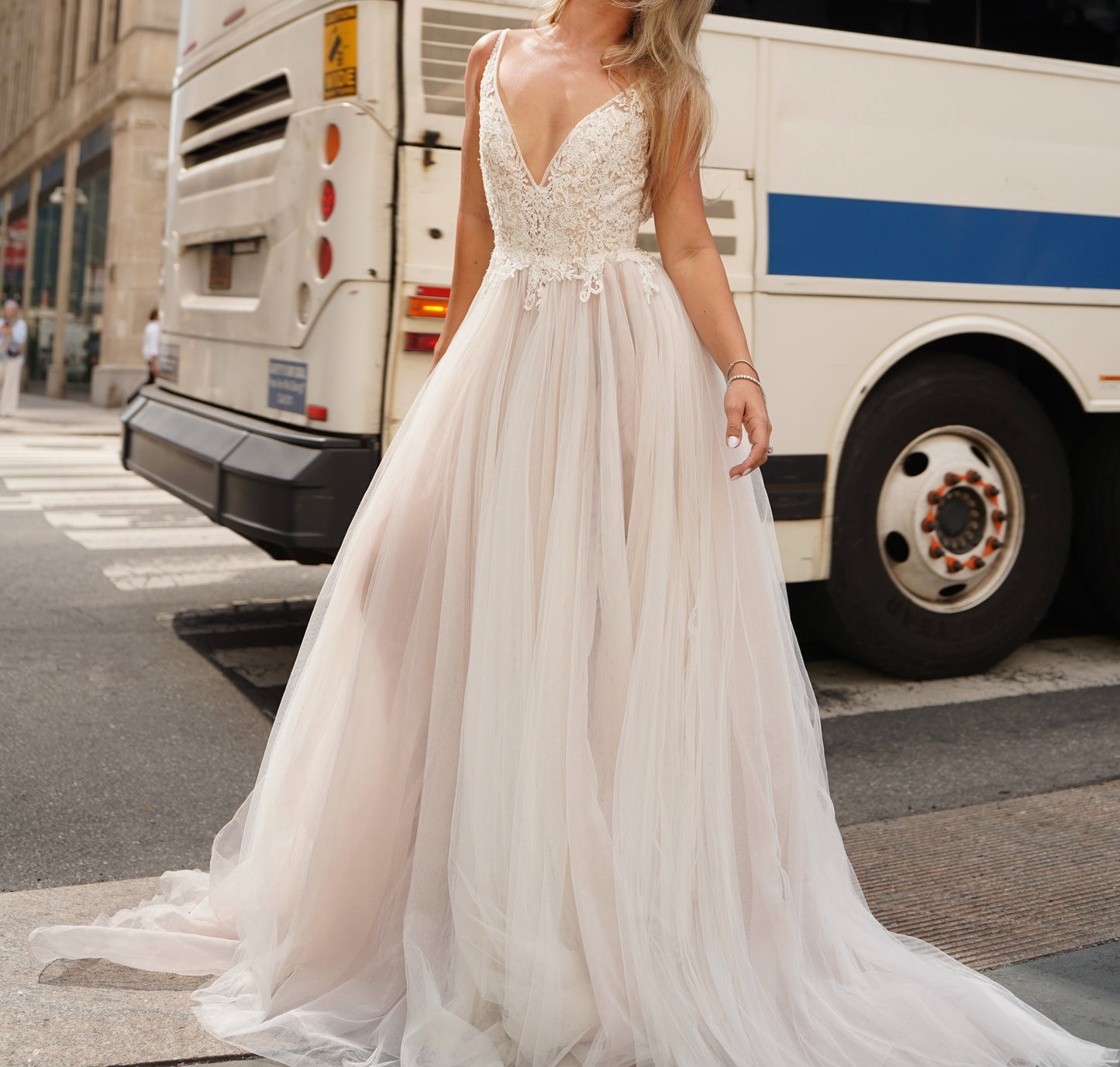 Donata by Rosa Clará Lace Beaded Tulle A-Line Wedding Dress Ivory