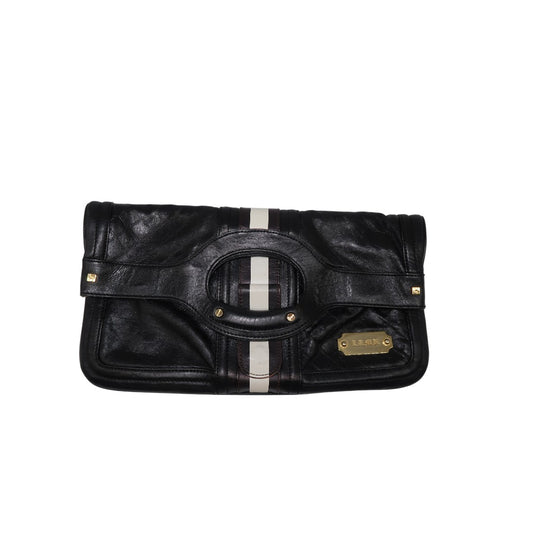 LAMB by Gwen Stefani Leather Over Size Quilted Fold Over Clutch Bag Black