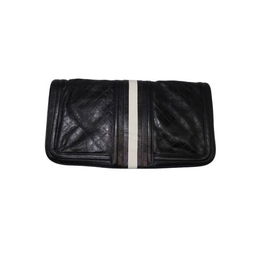 LAMB by Gwen Stefani Leather Over Size Quilted Fold Over Clutch Bag Black