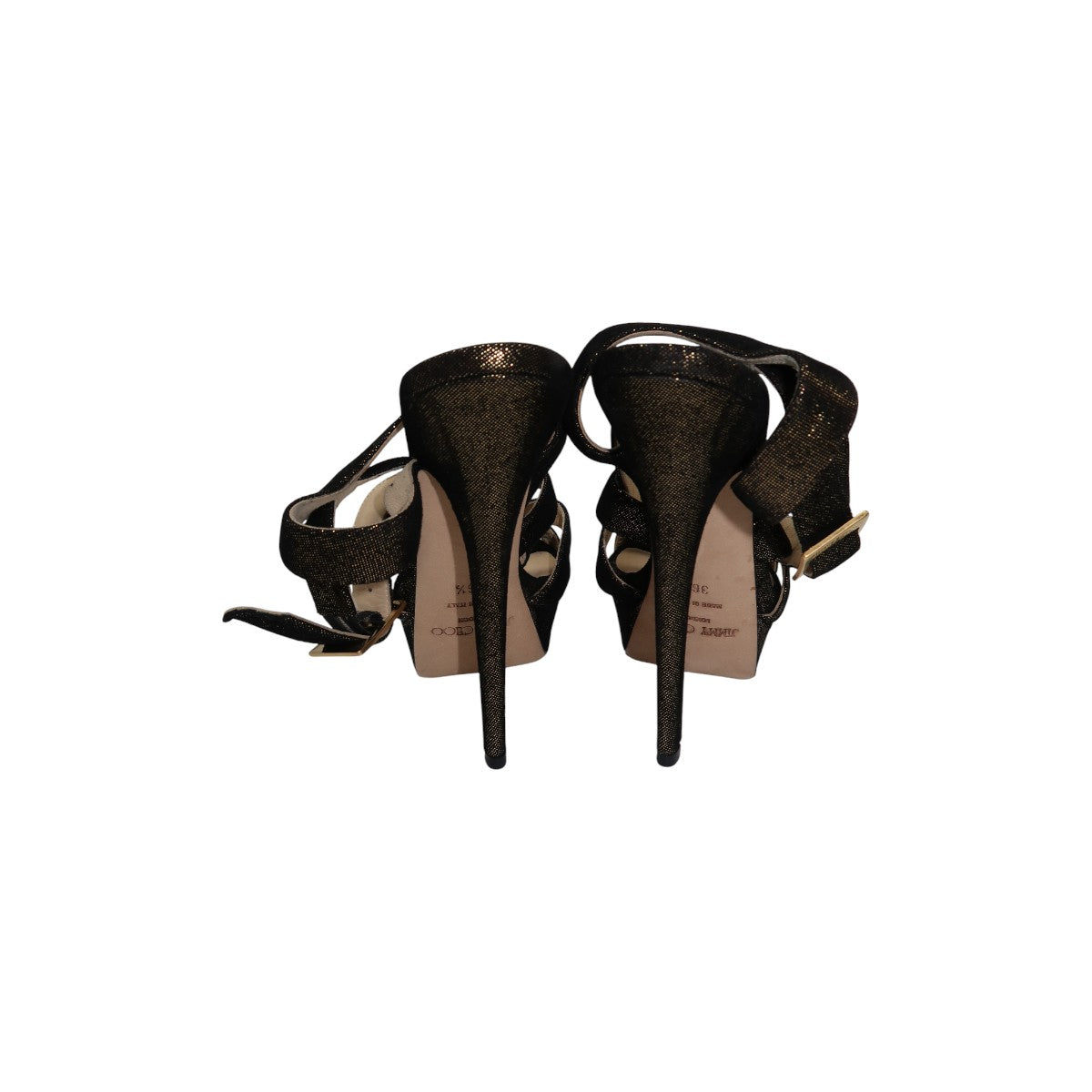 Jimmy Choo Metallic Gold/Black Louisa Peep Toe Strappy Platform Heel Sandals