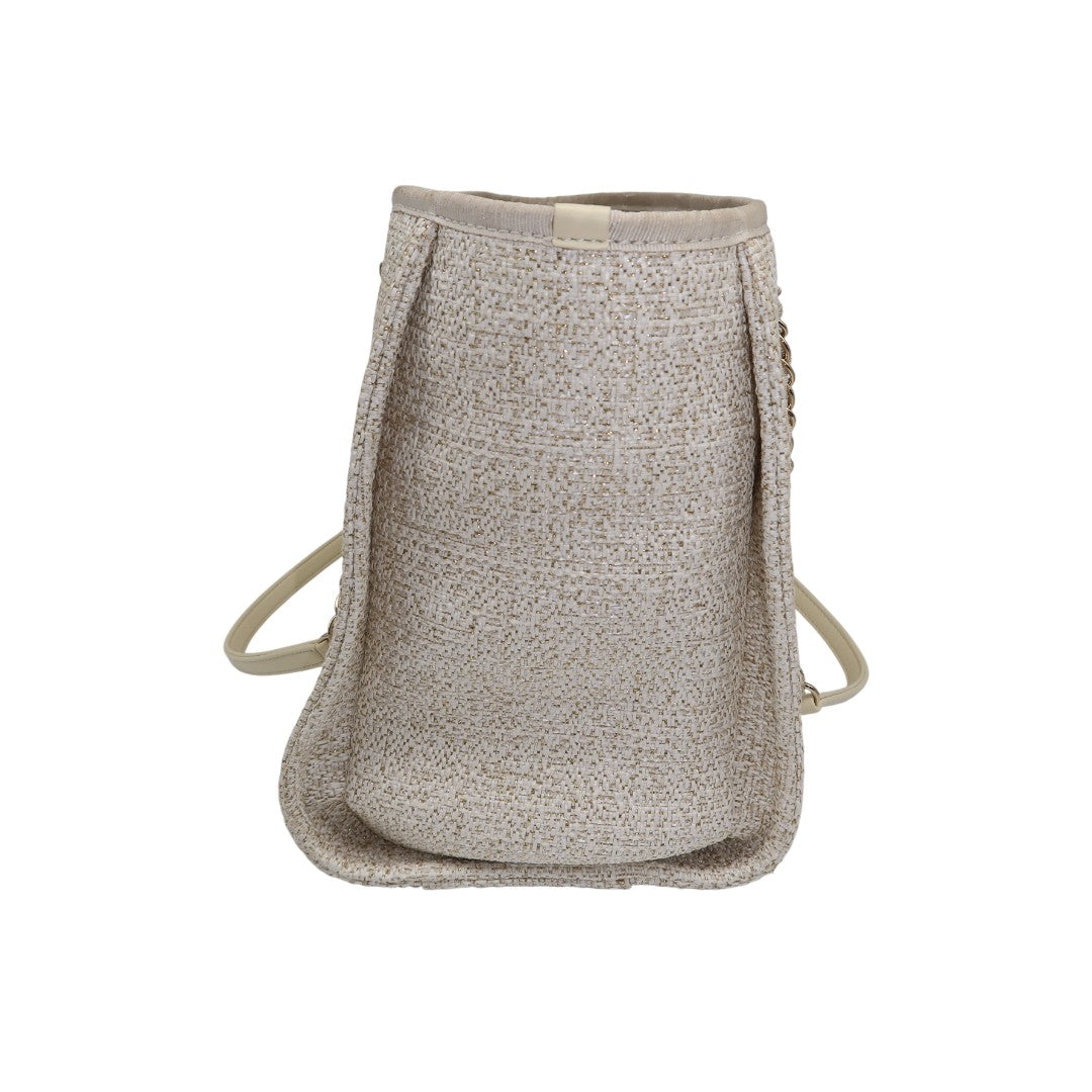 Chanel Lurex Boucle Deauville Canvas Gold Tone Small Tote Bag Beige