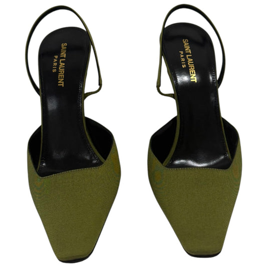 Saint Laurent Lime Nero Crepe De Chine Blade 105 Slingback Pumps