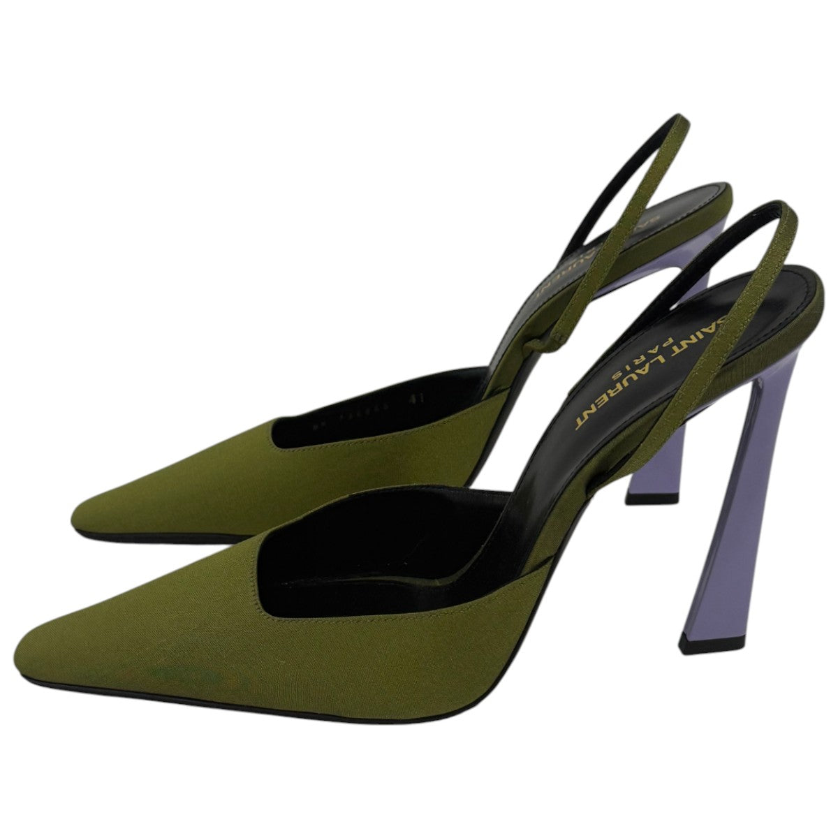 Saint Laurent Lime Nero Crepe De Chine Blade 105 Slingback Pumps