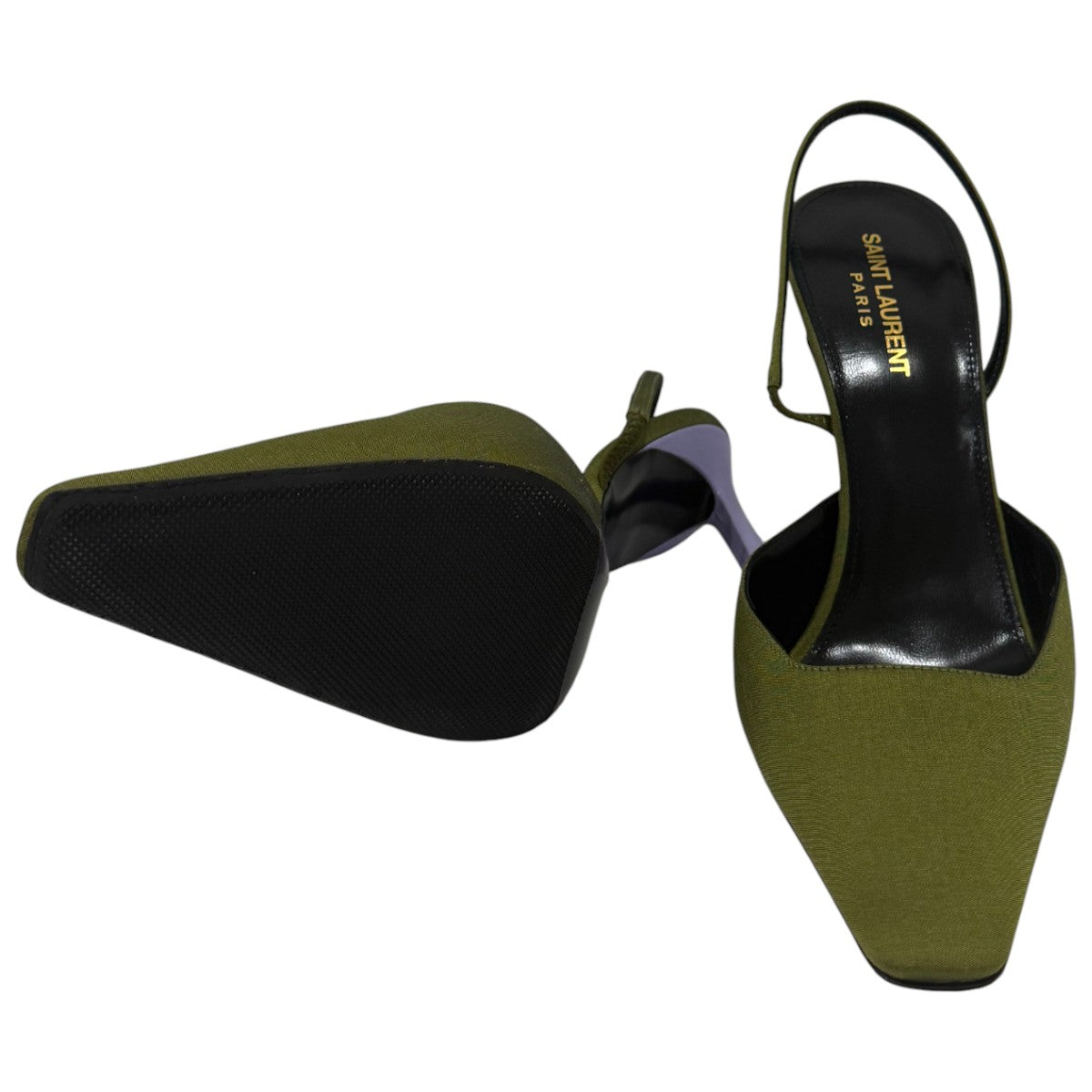 Saint Laurent Lime Nero Crepe De Chine Blade 105 Slingback Pumps