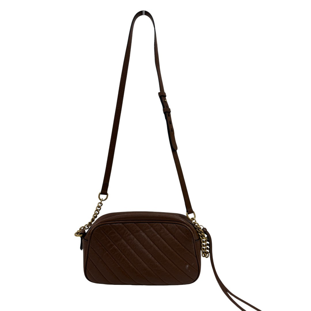 Gucci Calfskin Matelassé GG Marmont Logo Accent Small Shoulder Bag Brown