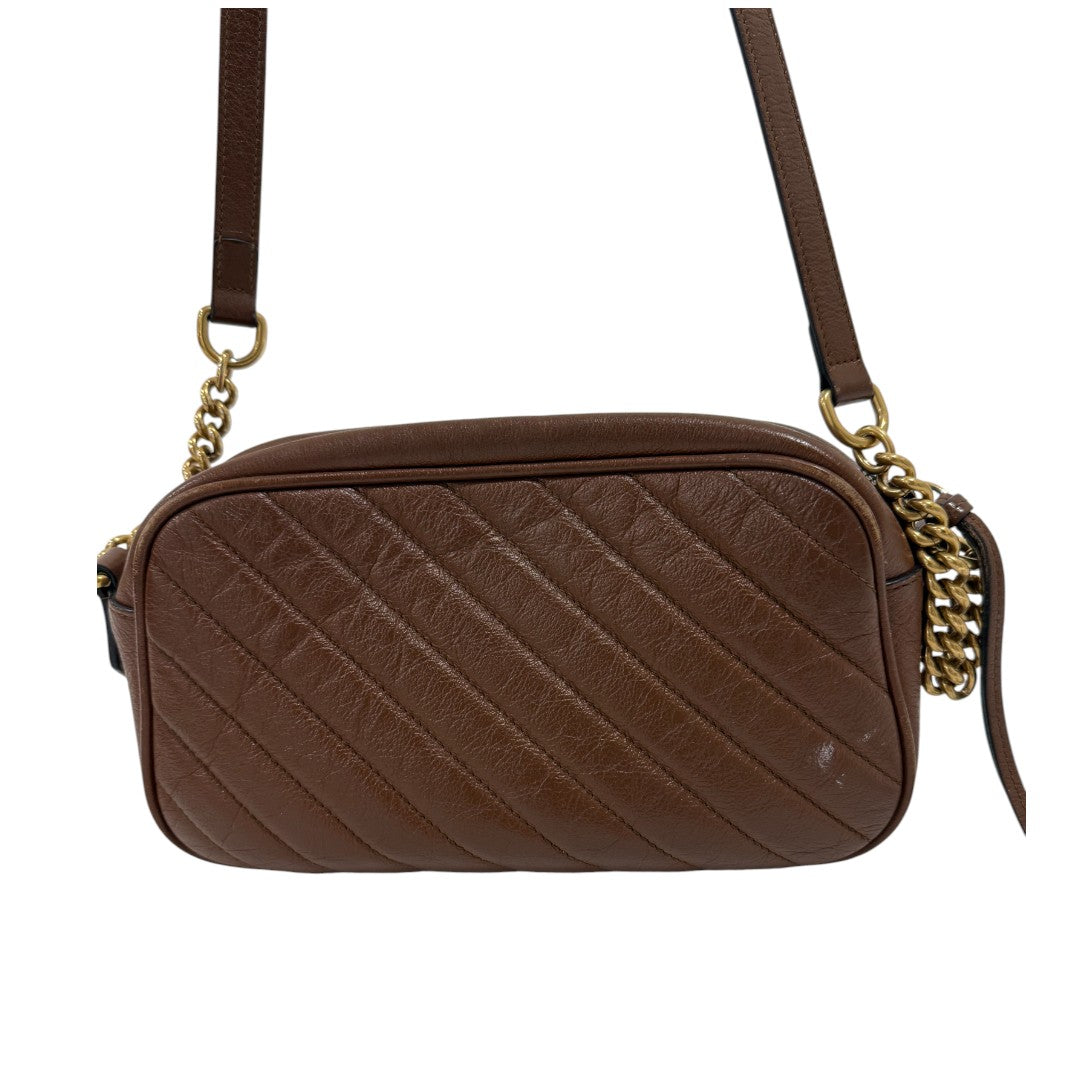 Gucci Calfskin Matelassé GG Marmont Logo Accent Small Shoulder Bag Brown