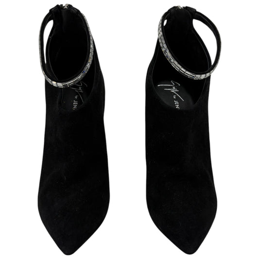 Giuseppe Zanotti x Jennifer Lopez Black Suede Crystals Ankle Zip Bootie