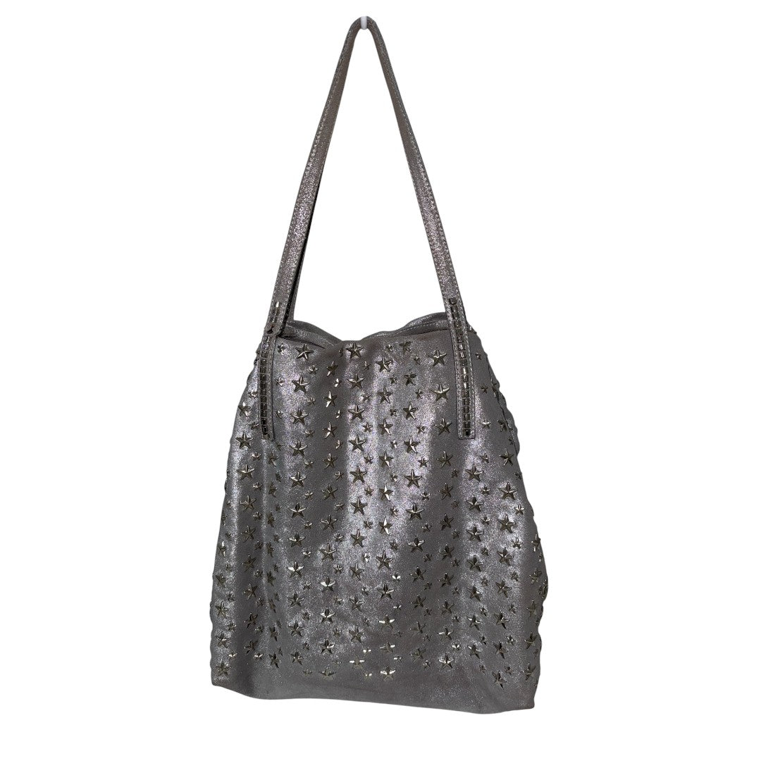 Jimmy Choo Tote Bag Silver Calf Leather with Star Stud Embellishments 2000s