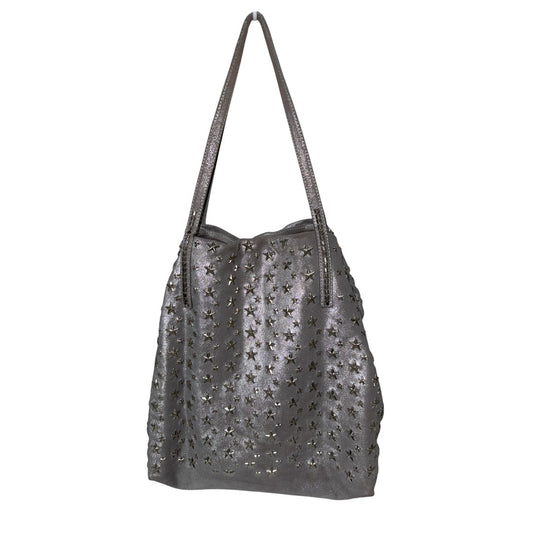 Jimmy Choo Tote Bag Silver Calf Leather with Star Stud Embellishments 2000s