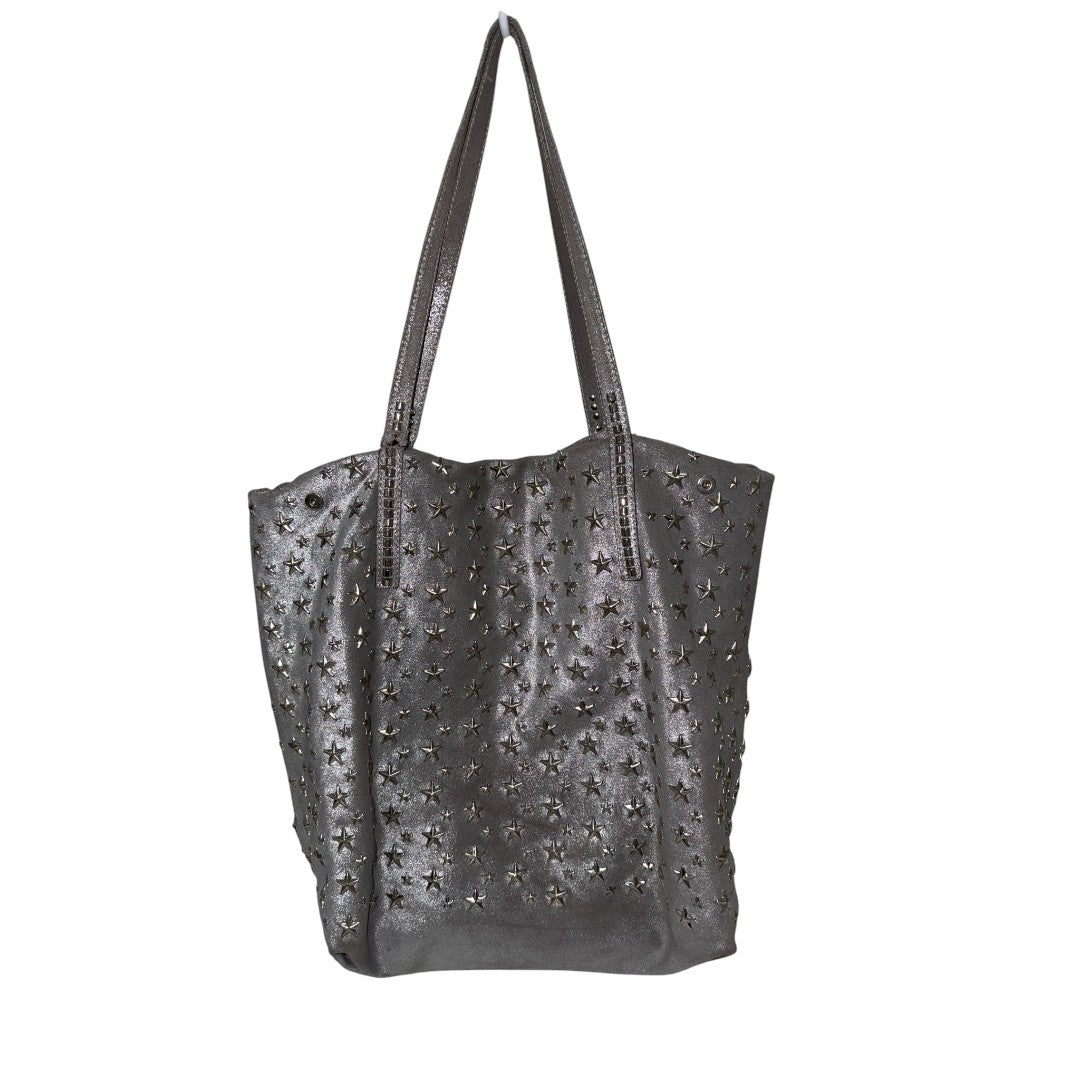Jimmy Choo Tote Bag Silver Calf Leather with Star Stud Embellishments 2000s