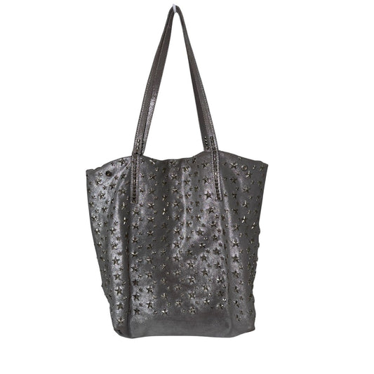 Jimmy Choo Tote Bag Silver Calf Leather with Star Stud Embellishments 2000s