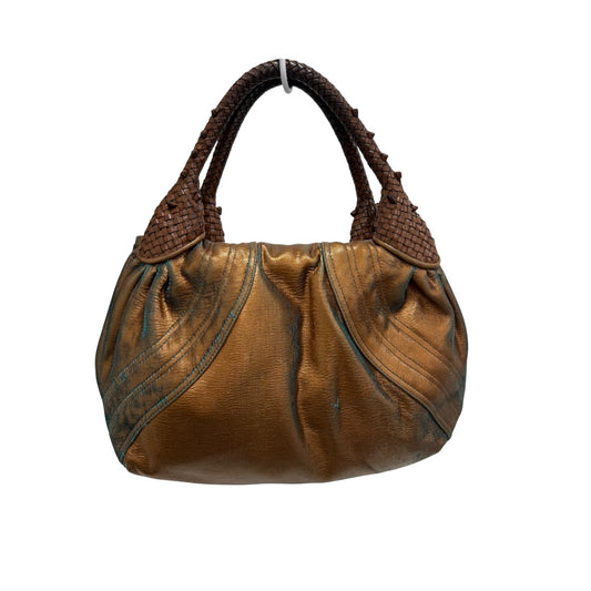 Fendi Holographic Fortuny Leather Woven Top Handle Large Spy Bag Metallic Copper
