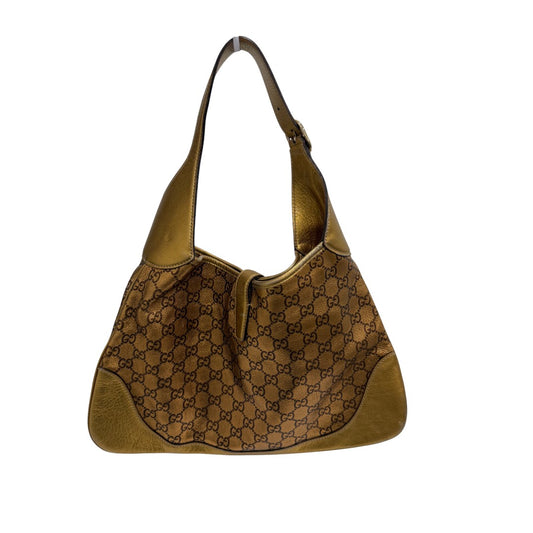 Gucci Leather Web Jackie O Bouvier Medium Hobo Shoulder Bag Gold Metallic