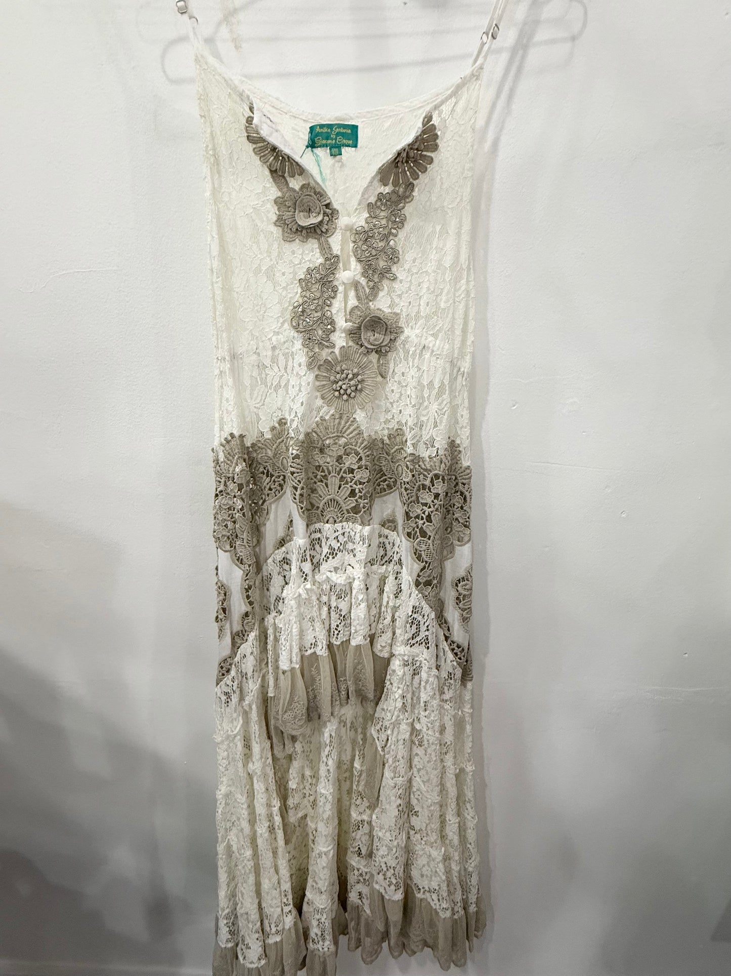 Antica Sartoria By Giacomo Cinque Lace Floral Ruffle Hi-Low Dress White One Size