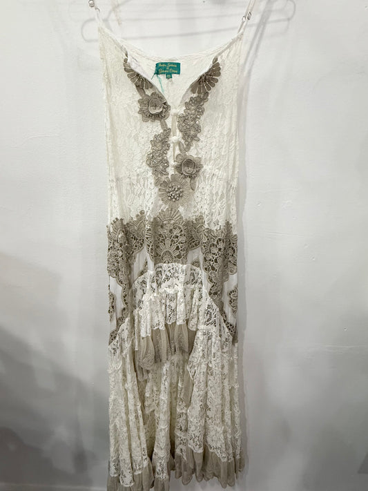 Antica Sartoria By Giacomo Cinque Lace Floral Ruffle Hi-Low Dress White One Size