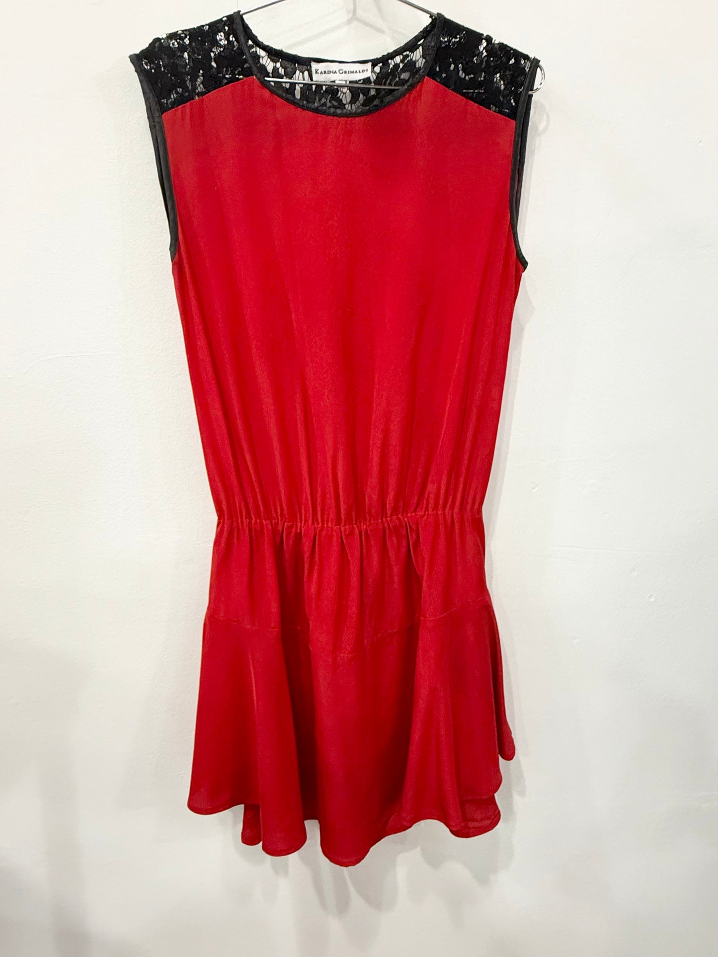 Karina Grimaldi Riley Lace Trim Sleeveless Mini Dress Blood Red Size XS