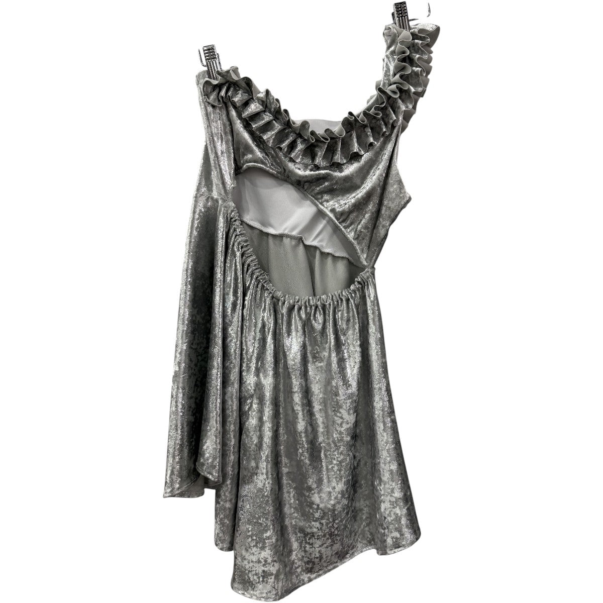 Custom One-Shoulder Mini Dress Metallic Silver Fabric
