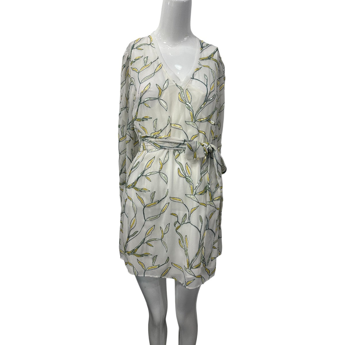 NWT Alexis White Embellished Leaf V-Neck Long Sleeve Mini Dress Women's