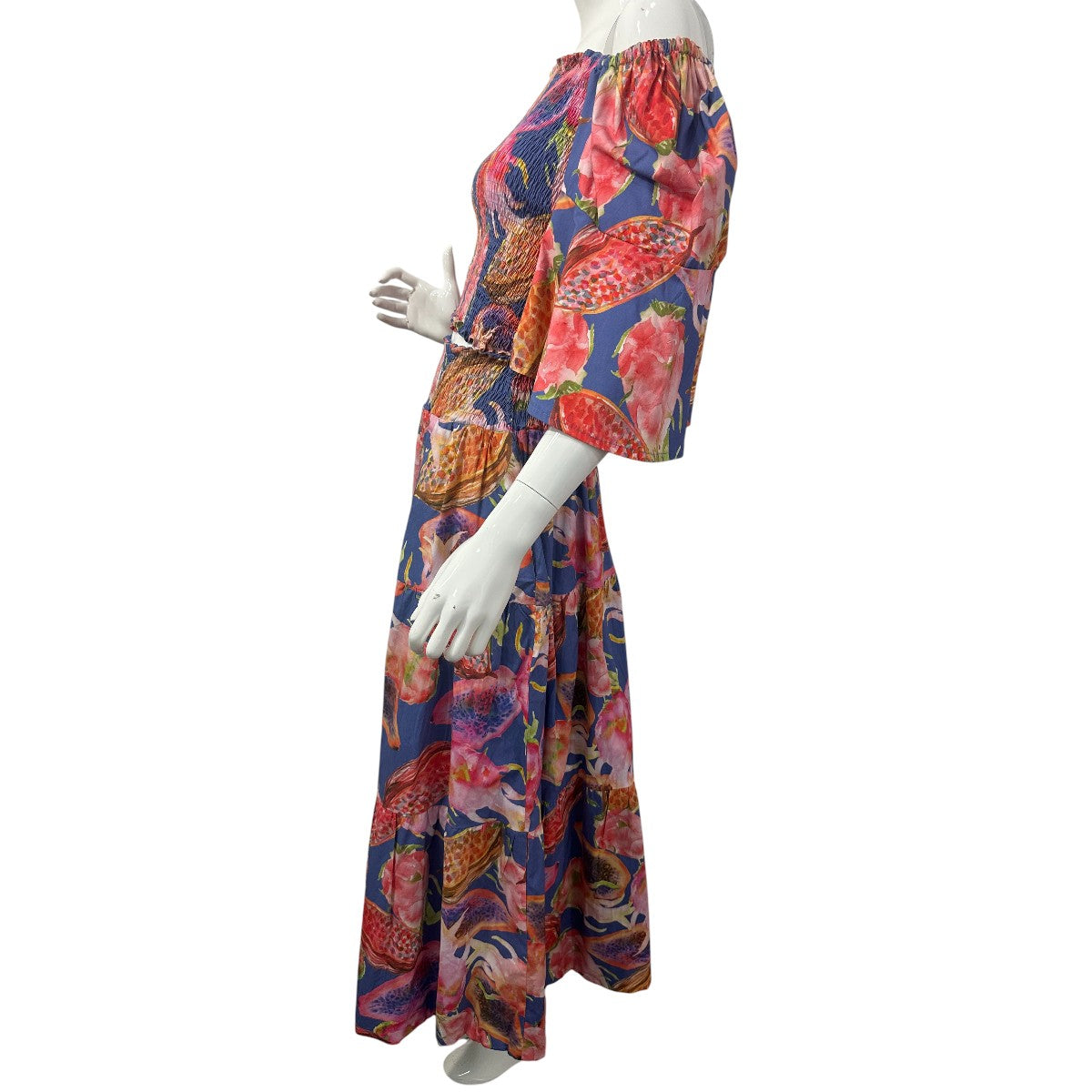 Florencia Davalos Cotton Allegra Ruched Top Reversible Skirt Set Fruit Pattern