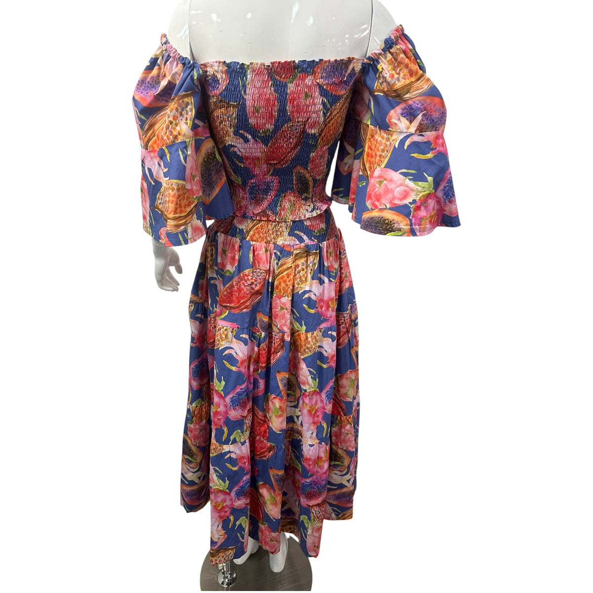 Florencia Davalos Cotton Allegra Ruched Top Reversible Skirt Set Fruit Pattern