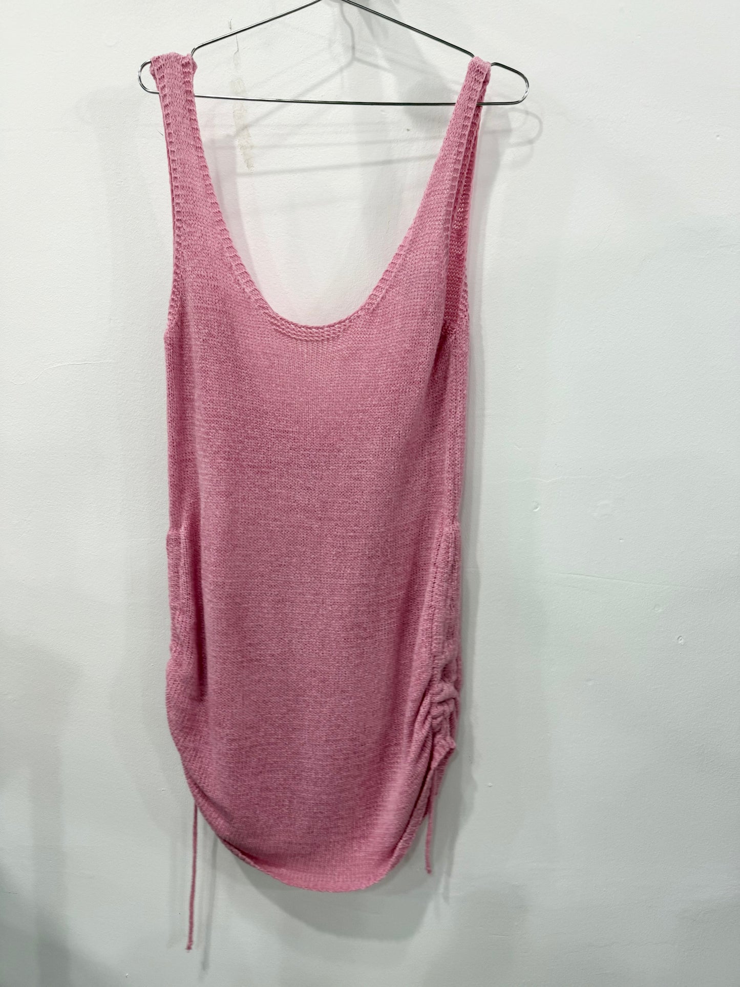 SNDYS Knit Ruched Scoop Neck Sleeveless Mini Tank Dress Pink Size XS
