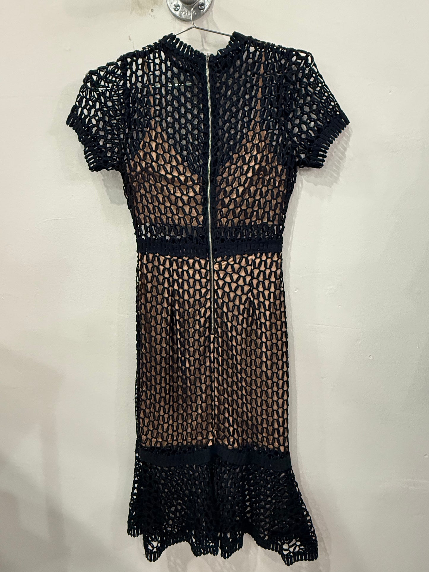Industry Lace Mesh Layered Mock Neck Short Sleeve Midi Dress Black Women's