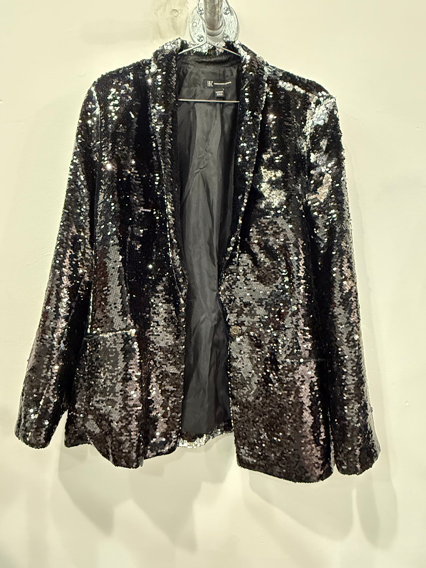 INC International Concepts Allover-Sequin Blazer Jacket Black Silver Size M