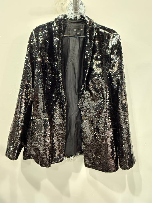 INC International Concepts Allover-Sequin Blazer Jacket Black Silver Size M