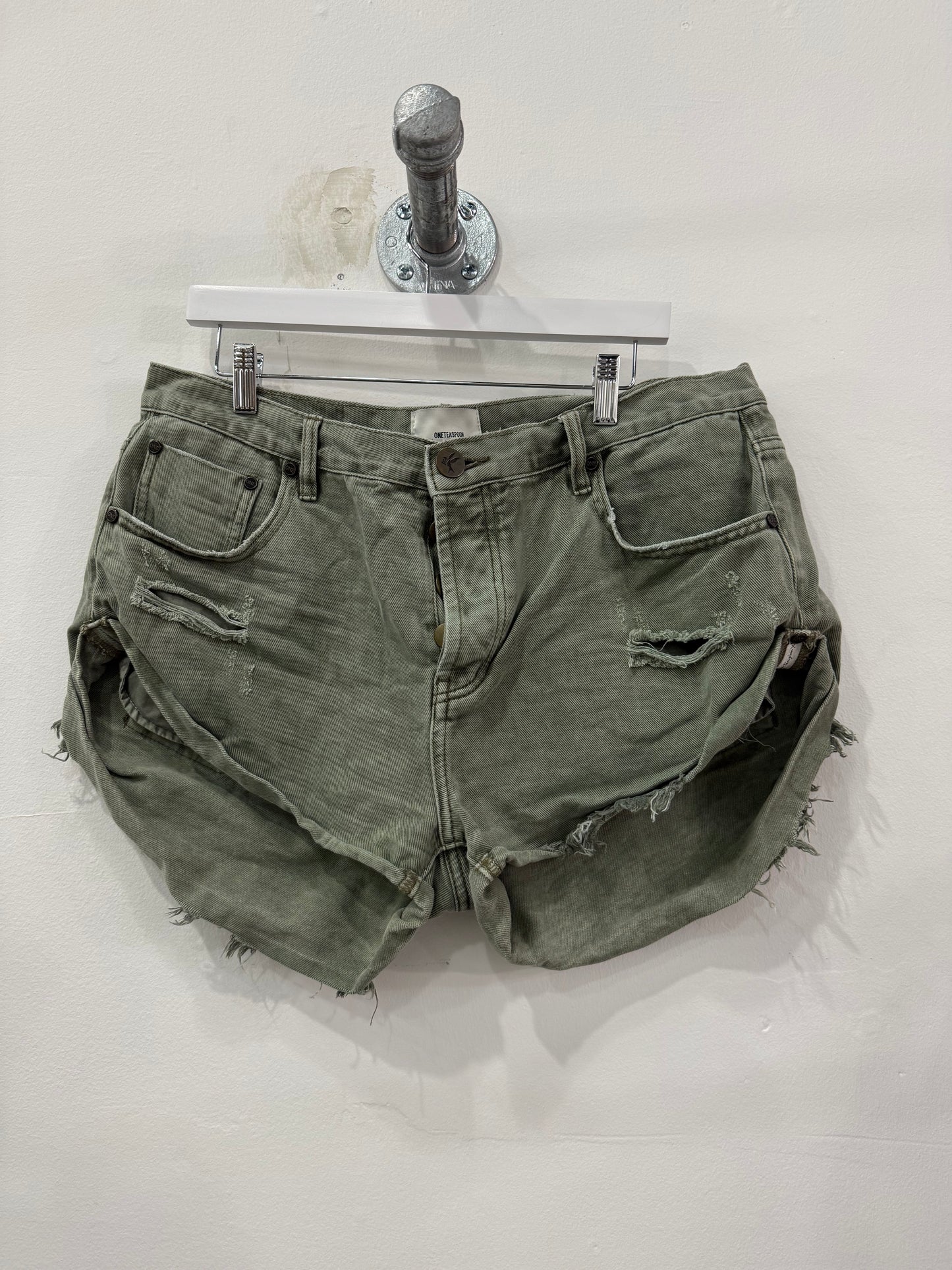 One Teaspoon Bandit Low Waist Distressed Denim Shorts Khaki Women's Size 34