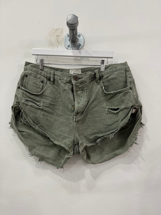 One Teaspoon Bandit Low Waist Distressed Denim Shorts Khaki Women's Size 34