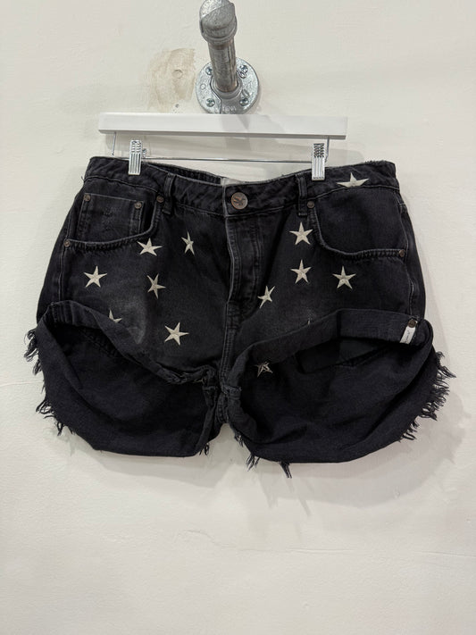 One Teaspoon Bandits Low Waist Denim Shorts Black Star Women's Size 34