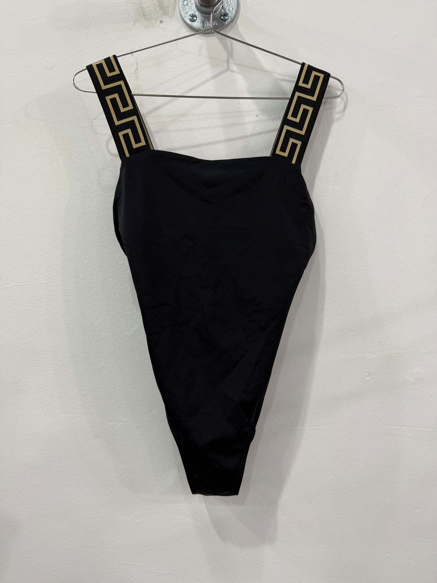 Versace Greca Border Wide Strap Square Neck One-Piece Swimsuit Black Size 2