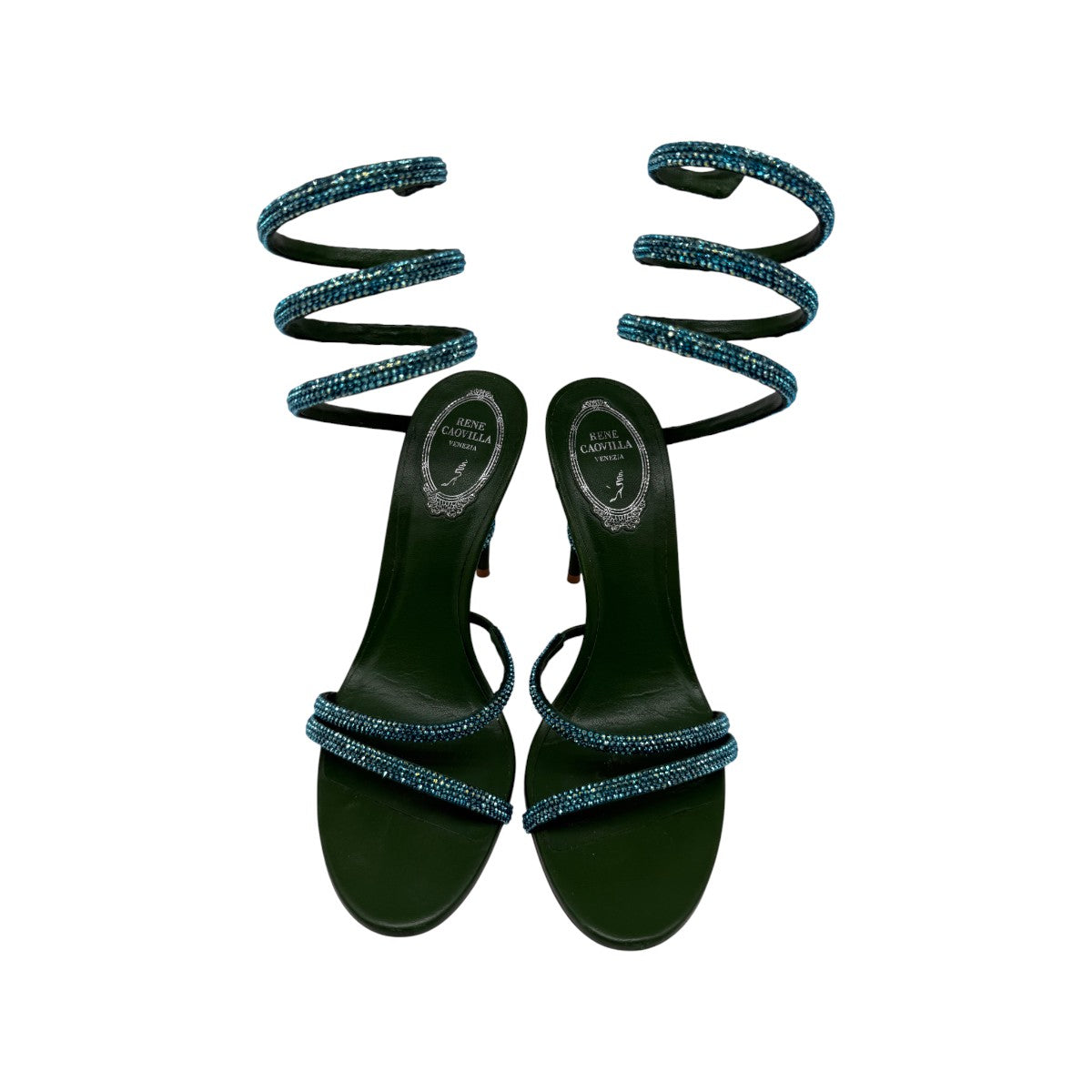 Rene Caovilla Green Cleo Crystal Embellished 105 Strappy Sandals