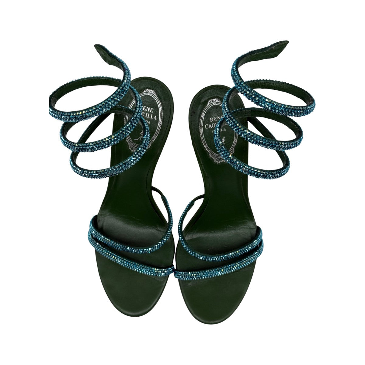 Rene Caovilla Green Cleo Crystal Embellished 105 Strappy Sandals