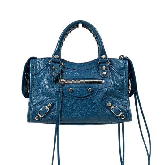 Balenciaga Leather Classic Small City Bag Navy Blue